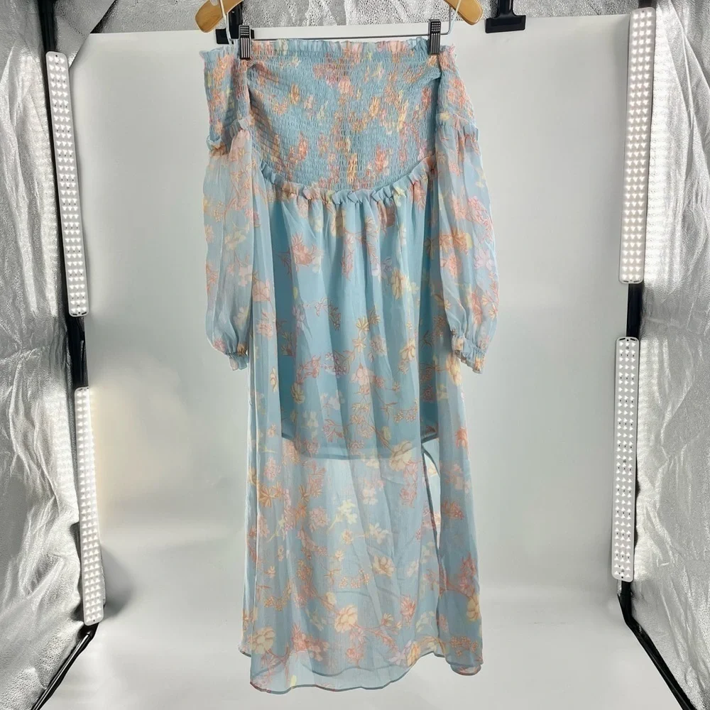 NWT FRENCH CONNECTION Women's Diana Off-The-Shoulder Midi Dress Blue Floral 4 - Picture 3 of 11